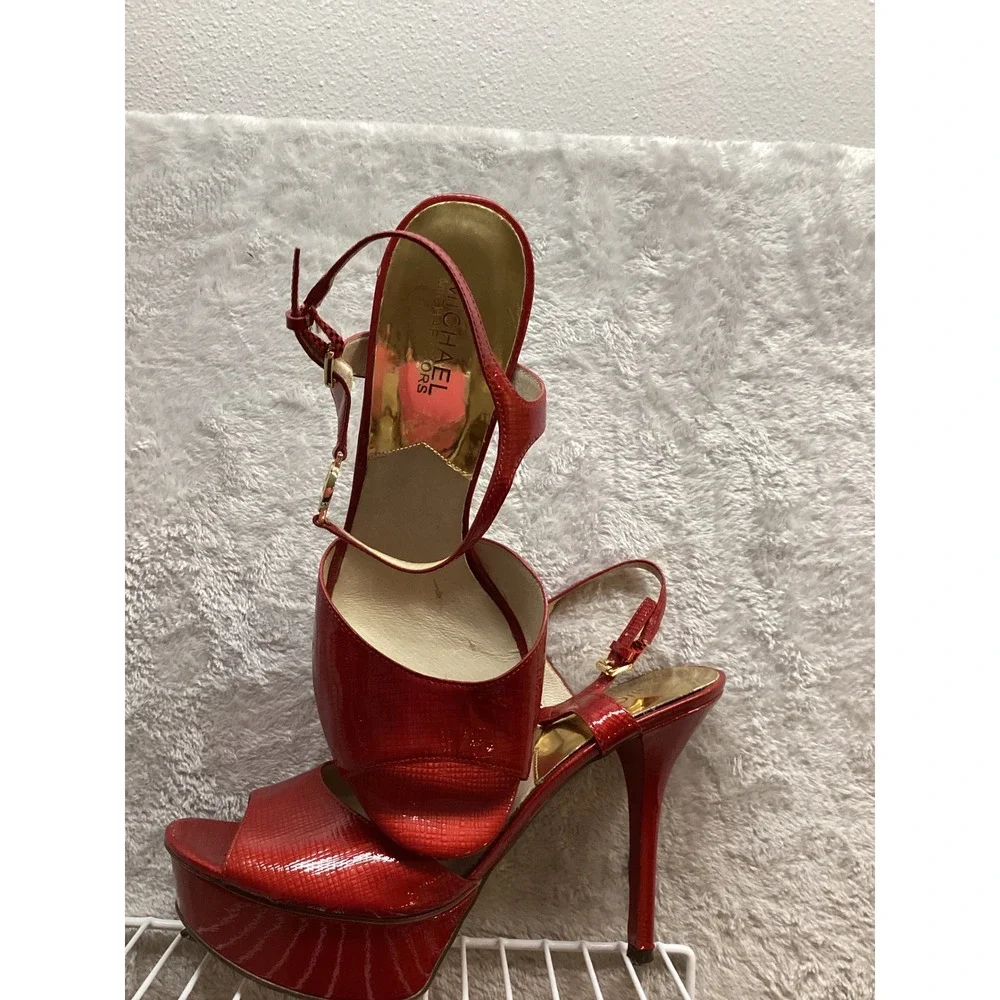 Michael Kors Red Patent Leather Platform High Heel Sandals Women's Size 9‎